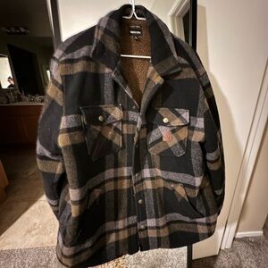 Brixton Men's Black and Brown Plaid Jacket